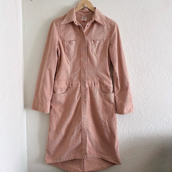Y2K Miss Sixty Muted Pink Corduroy Shirt Dress Size L - Picture 1 of 6
